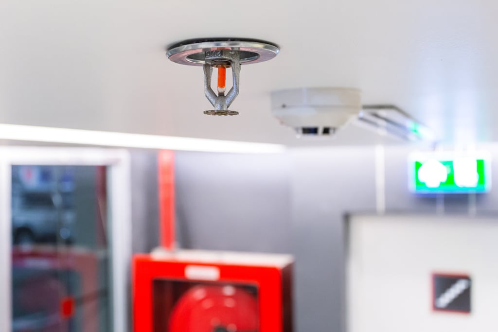 Fire Sprinkler, focus at selective, Fireplace in the office for