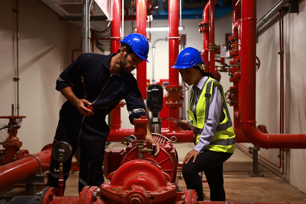 System engineer and Technician check fire Extinguishing System P